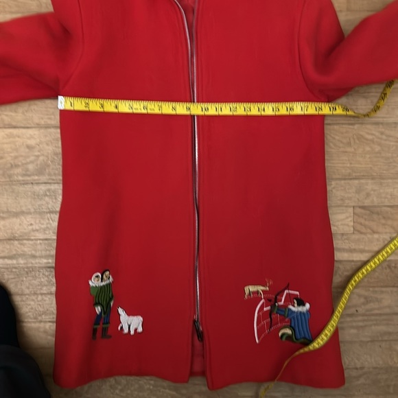 Rare Retro Red Wool Embroidered Parka with Fur Hood - Picture 4 of 5